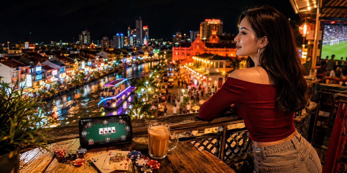 Permainan poker meja kasino dalam talian atom108 dengan suasana Melaka Malaysia